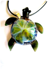 "Blossom Honu"  Flameworked Borosilicate Crystal Pendant. 