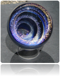 "Blue Universe" Flameworked borosilicate crystal infinity marble. Dicroic spiral. Size 2 inches. 