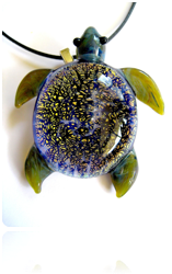"Honu" - Flameworked Borosilicate Crystal Pendant with Dichroic Shell. 