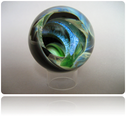 "Nebula" Flameworked Borosilicate Crystal Infinity Vortex Marble. Dichroic Spiral. Approximate size: 2 inches. 