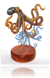 "Master of Disguise" - Flameworked Borosilicate Glass, Hawaiian Koa Wood, Stainless Steel. 9" x 7" x 5"