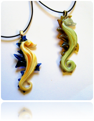 Seahorse Pendants - Flameworked Borosilicate Crystal. 